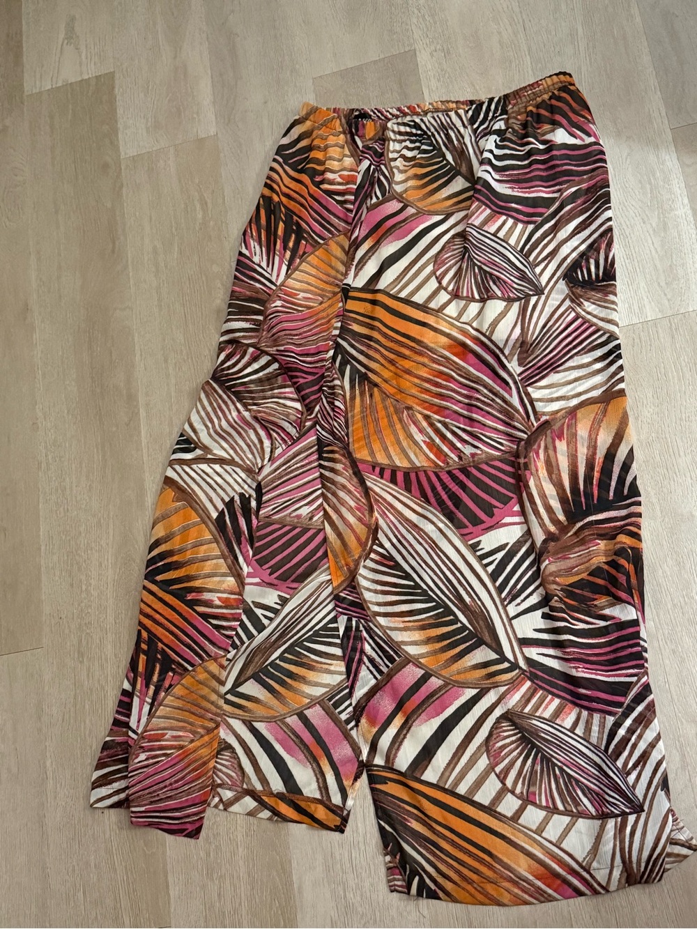 Wet Seal Tropical Stripe Wide Leg Pants in Pink, Brown, Cream